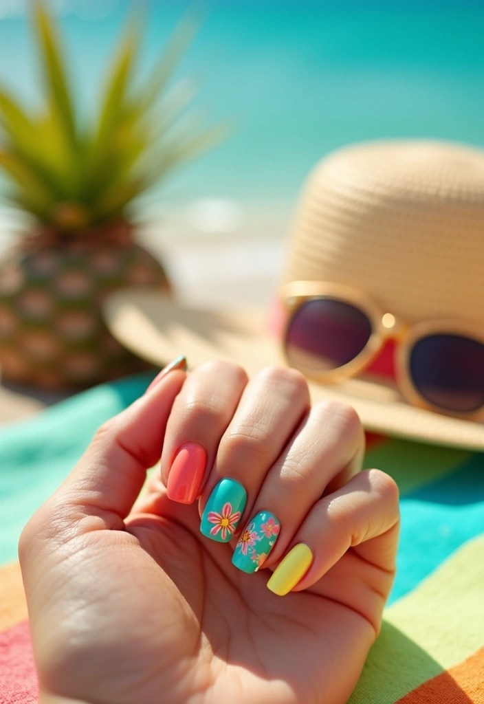 15 Colorful Matching Nails to Inspire Your Home Decor and Travel Looks (Don’t Miss #3!) - 1. Tropical Paradise