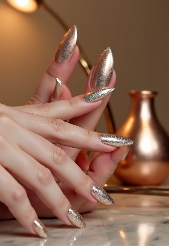 15 Colorful Matching Nails to Inspire Your Home Decor and Travel Looks (Don’t Miss #3!) - 15. Metallic Shine