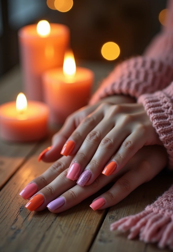15 Colorful Matching Nails to Inspire Your Home Decor and Travel Looks (Don’t Miss #3!) - 2. Sunset Dreams