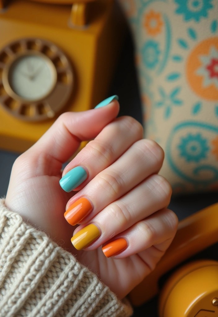 15 Colorful Matching Nails to Inspire Your Home Decor and Travel Looks (Don’t Miss #3!) - 7. Retro Vibes