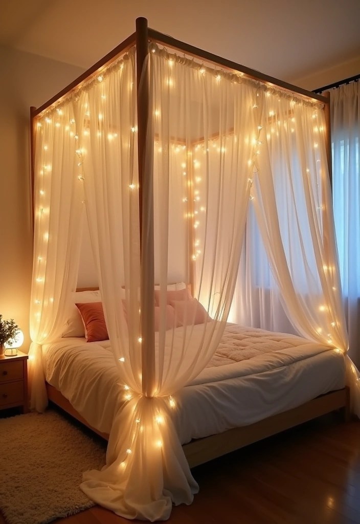 22 DIY Lighting Ideas That'll Create a Cozy Home Atmosphere! - 1. Cozy String Light Canopy