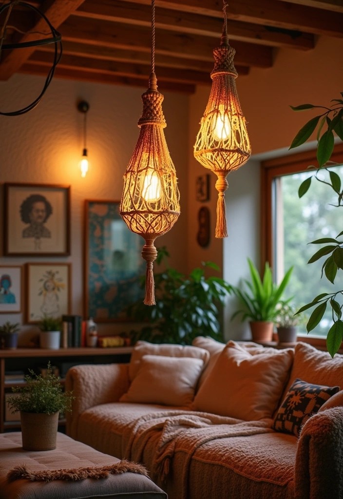 22 DIY Lighting Ideas That'll Create a Cozy Home Atmosphere! - 12. Macrame Hanging Lights